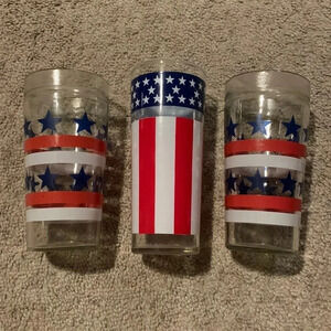 Vintage Drinking Glasses Patriotic Red White Blue Stars